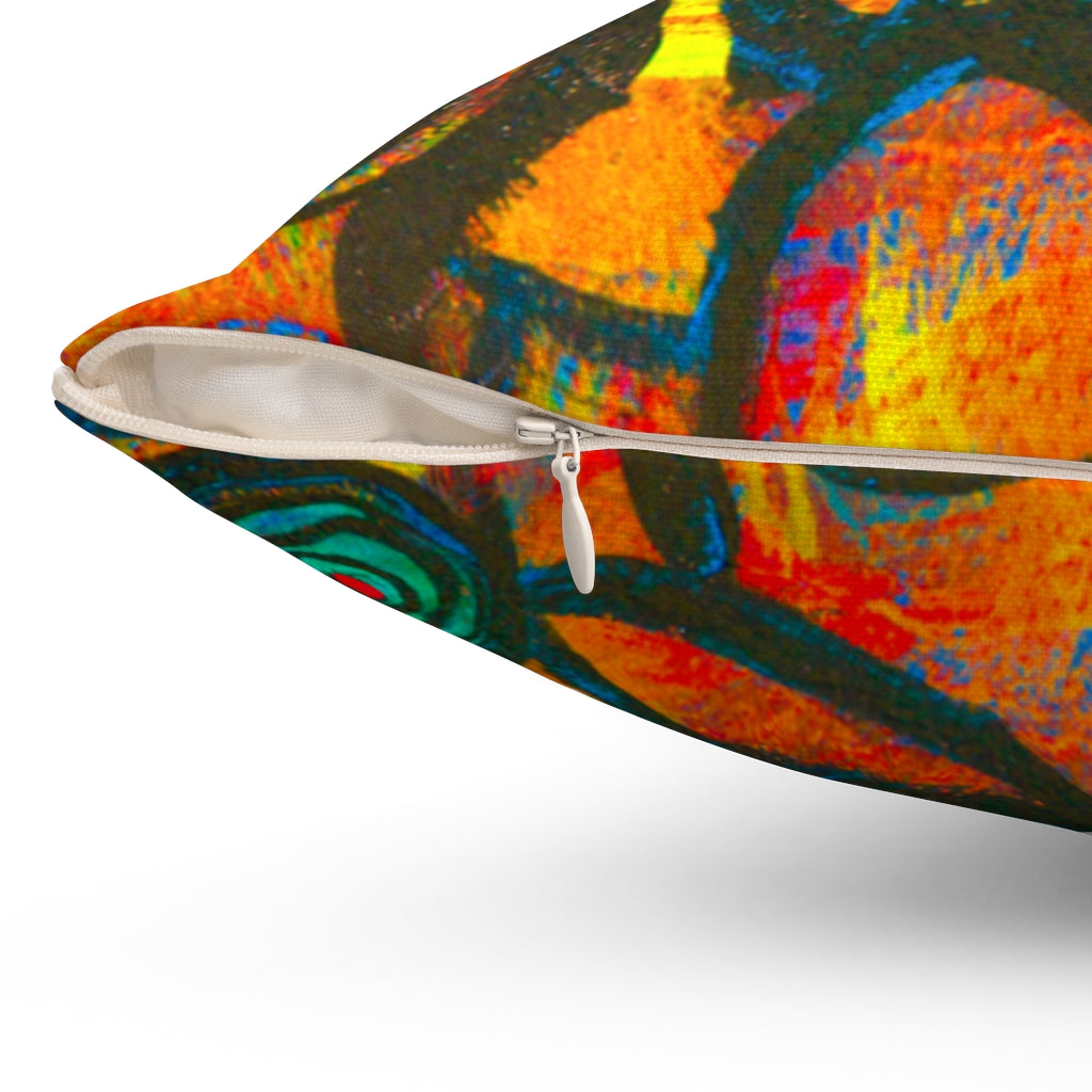 Stained Glass Sunset Frogs Square Pillow - Fridge Art Boutique