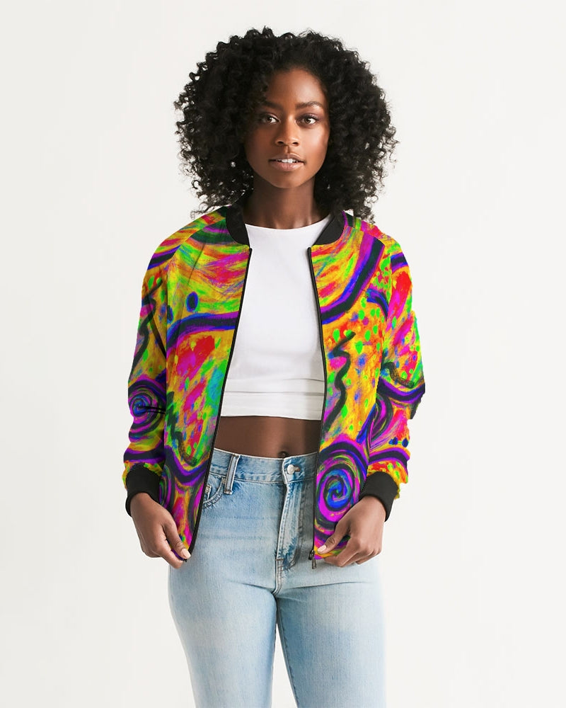 Happy Frogs Neon Women's Bomber Jacket Fridge Art Boutique