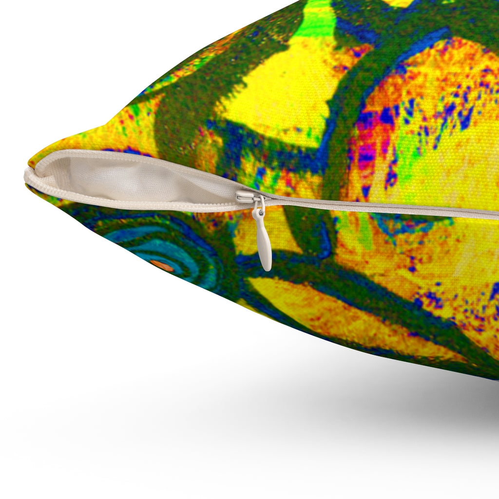 Stained Glass Frogs Yellow Square Pillow - Fridge Art Boutique