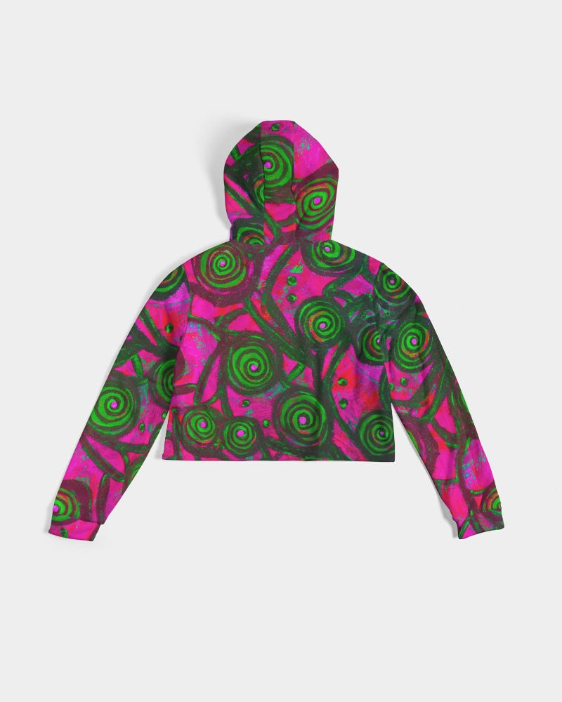 Stained Glass Frogs Pink Women's Cropped Hoodie