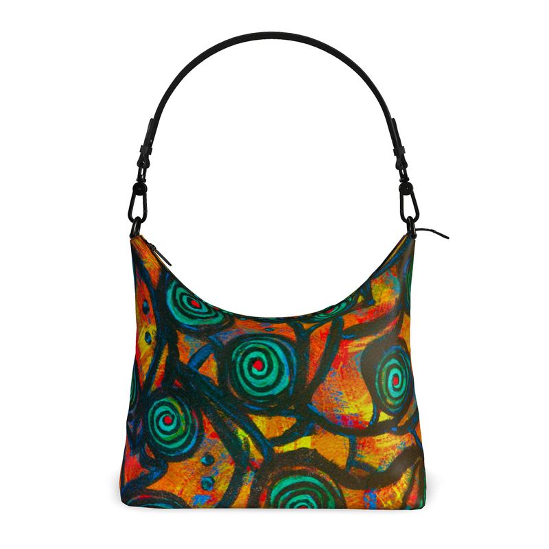 Stained Glass Frogs Sunset Luxury Square Hobo Bag