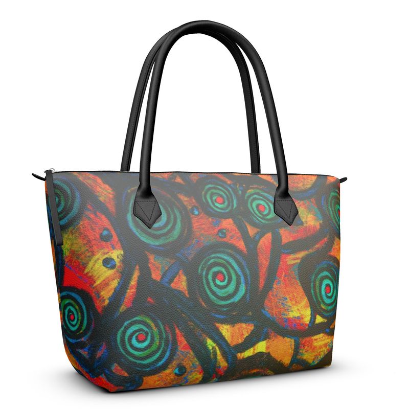 Stained Glass Frogs Sunset Luxury Zip Top Handbags