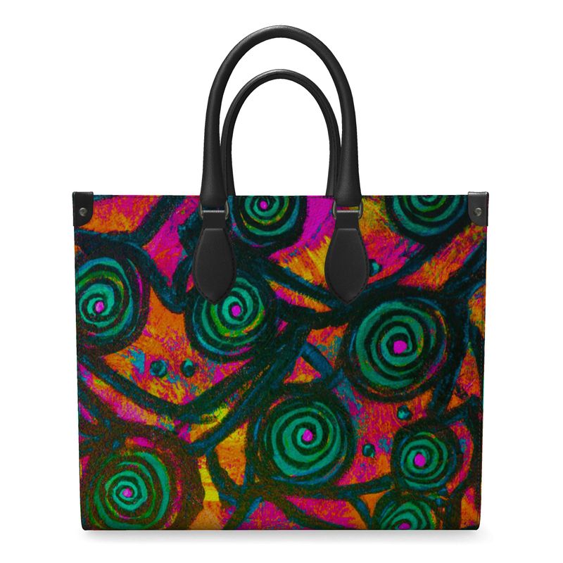 Stained Glass Frogs Rum Punch Luxury Leather Shopper Bag
