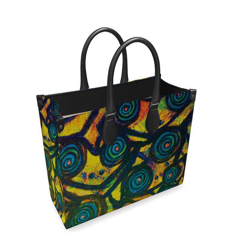 Stained Glass Frogs Sun Luxury Leather Shopper Bag