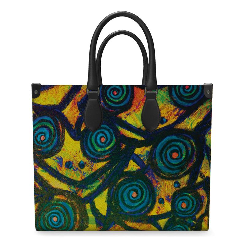 Stained Glass Frogs Sun Luxury Leather Shopper Bag