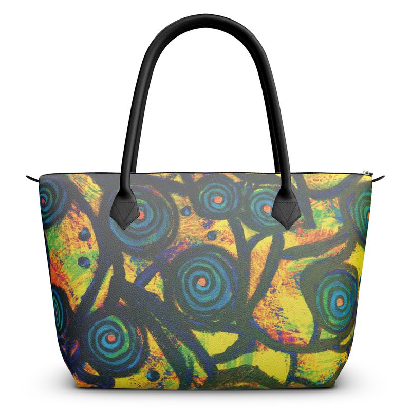 Stained Glass Frogs Sun Luxury Zip Top Handbags