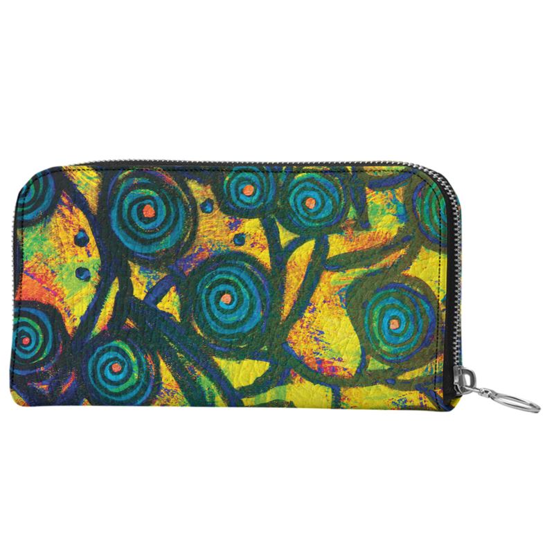 Stained Glass Frogs Sun Luxury Leather Zip Wallet