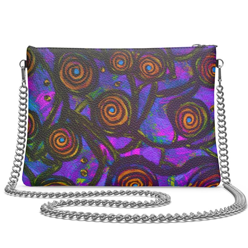 Stained Glass Frogs Purple Luxury Crossbody Bag With Chain