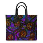 Stained Glass Frogs Purple Luxury Leather Shopper Bag