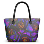 Stained Glass Frogs Purple Luxury Zip Top Handbags