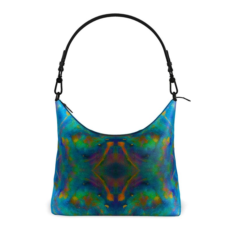 Two Wishes Green Nebula Cosmos Luxury Square Hobo Bag