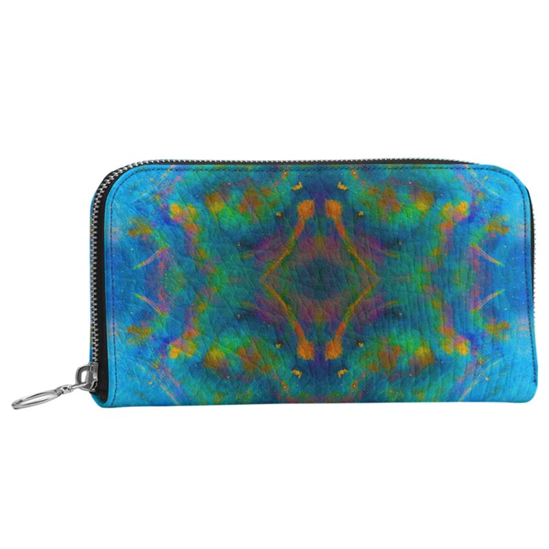 Two Wishes Green Nebula Cosmos Luxury Leather Zip Wallet