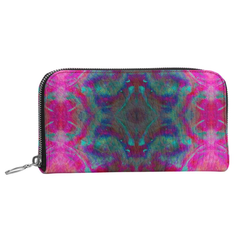 Two Wishes Pink Starburst Cosmos Luxury Leather Zip Wallet