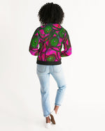 Stained Glass Frogs Pink Women's Bomber Jacket