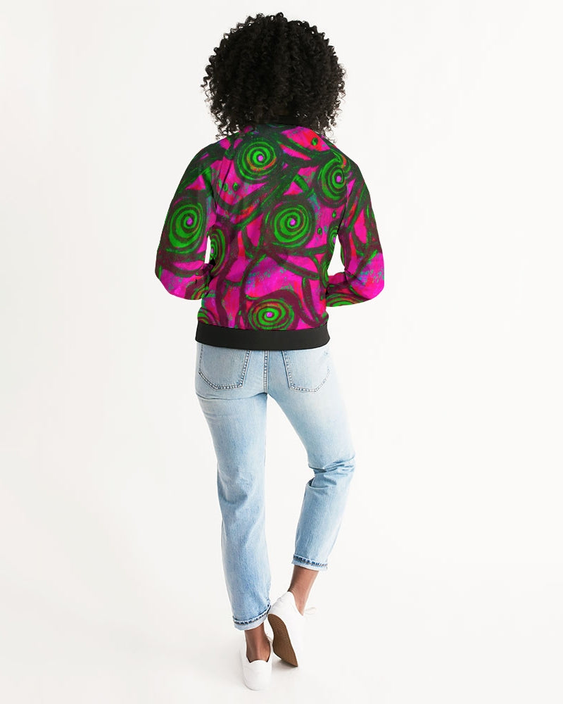 Stained Glass Frogs Pink Women's Bomber Jacket