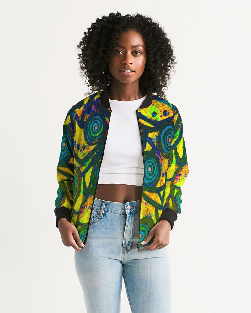 Stained Glass Frogs Sun Women's Bomber Jacket