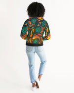 Stained Glass Frogs Sunset Women's Bomber Jacket