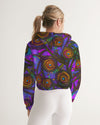 Stained Glass Frogs Purple Women's Cropped Hoodie