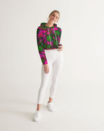 Stained Glass Frogs Pink Women's Cropped Hoodie