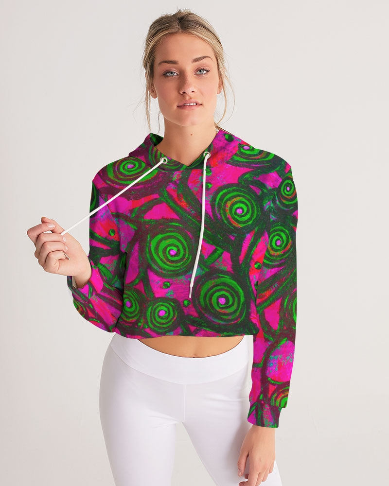 Stained Glass Frogs Pink Women's Cropped Hoodie