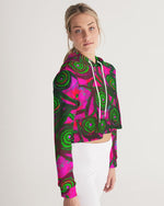 Stained Glass Frogs Pink Women's Cropped Hoodie