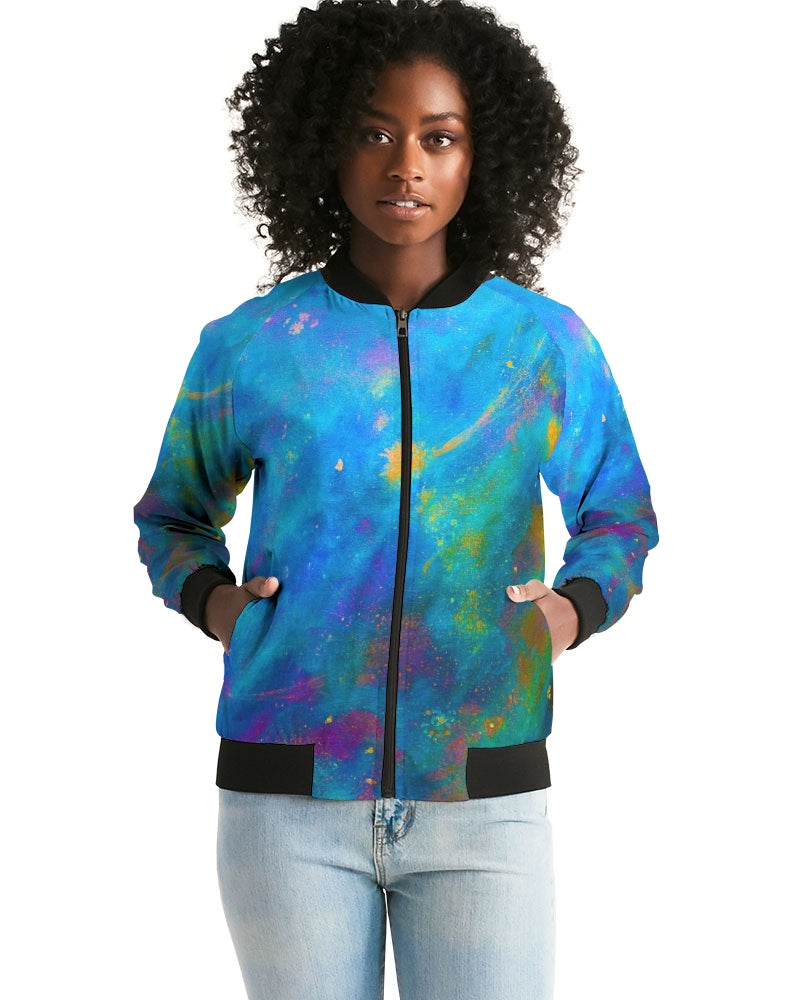 Two Wishes Green Nebula Women's Bomber Jacket