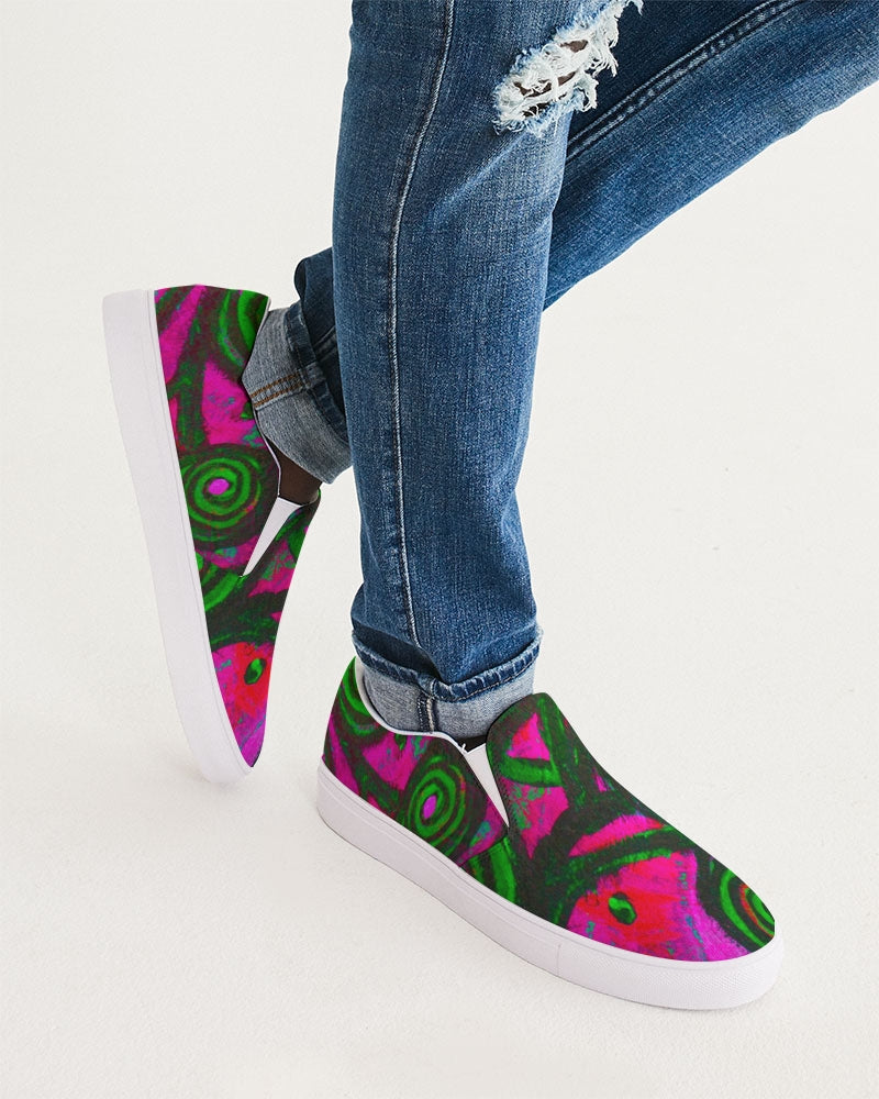 Stained Glass Frogs Pink Men's Slip-On Canvas Shoe