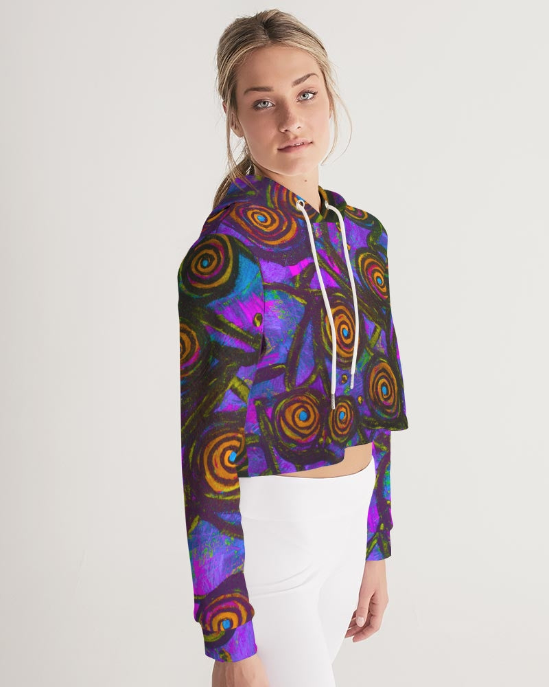 Stained Glass Frogs Purple Women's Cropped Hoodie