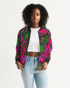 Stained Glass Frogs Pink Women's Bomber Jacket