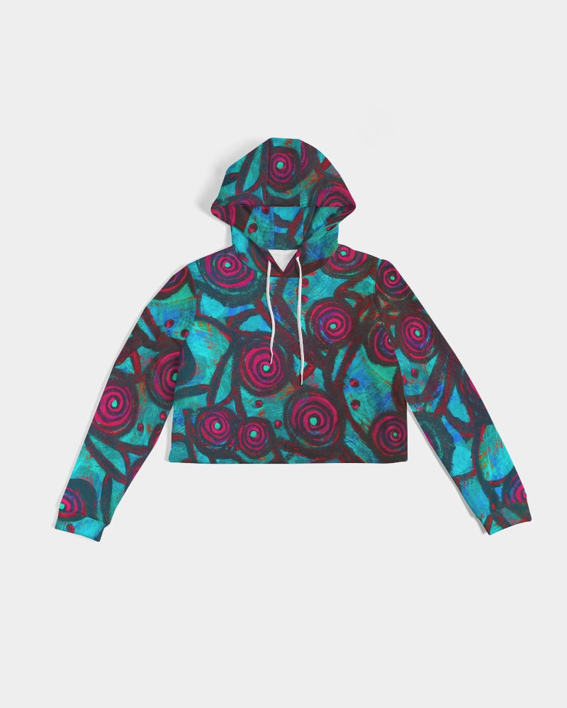 Stained Glass Frogs Cool Women's Cropped Hoodie