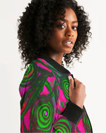 Stained Glass Frogs Pink Women's Bomber Jacket