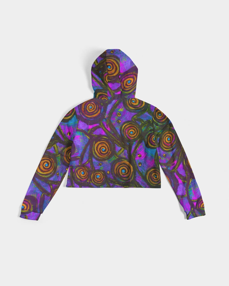 Stained Glass Frogs Purple Women's Cropped Hoodie