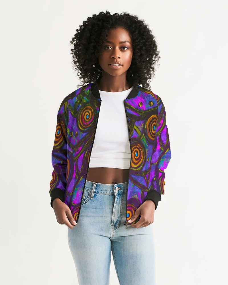 Stained Glass Frogs Purple Women's Bomber Jacket