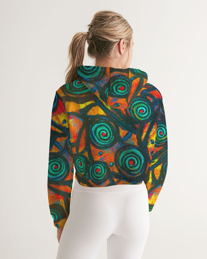 Stained Glass Frogs Sunset Women's Cropped Hoodie