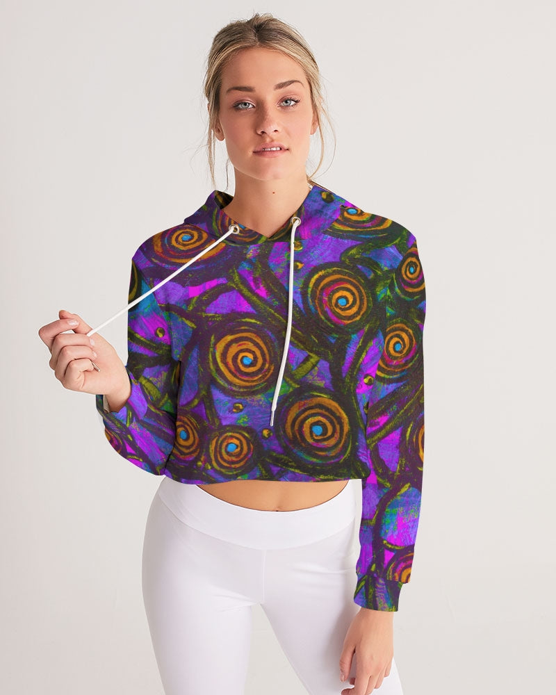 Stained Glass Frogs Purple Women's Cropped Hoodie