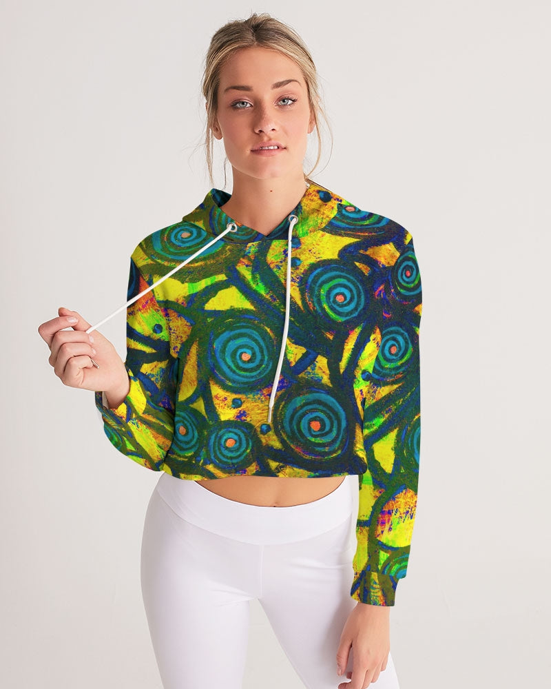 Stained Glass Frogs Sun Women's Cropped Hoodie