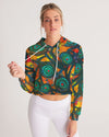 Stained Glass Frogs Sunset Women's Cropped Hoodie