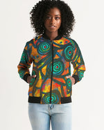 Stained Glass Frogs Sunset Women's Bomber Jacket