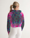 Two Wishes Pink Starburst Cosmos Women's Cropped Hoodie