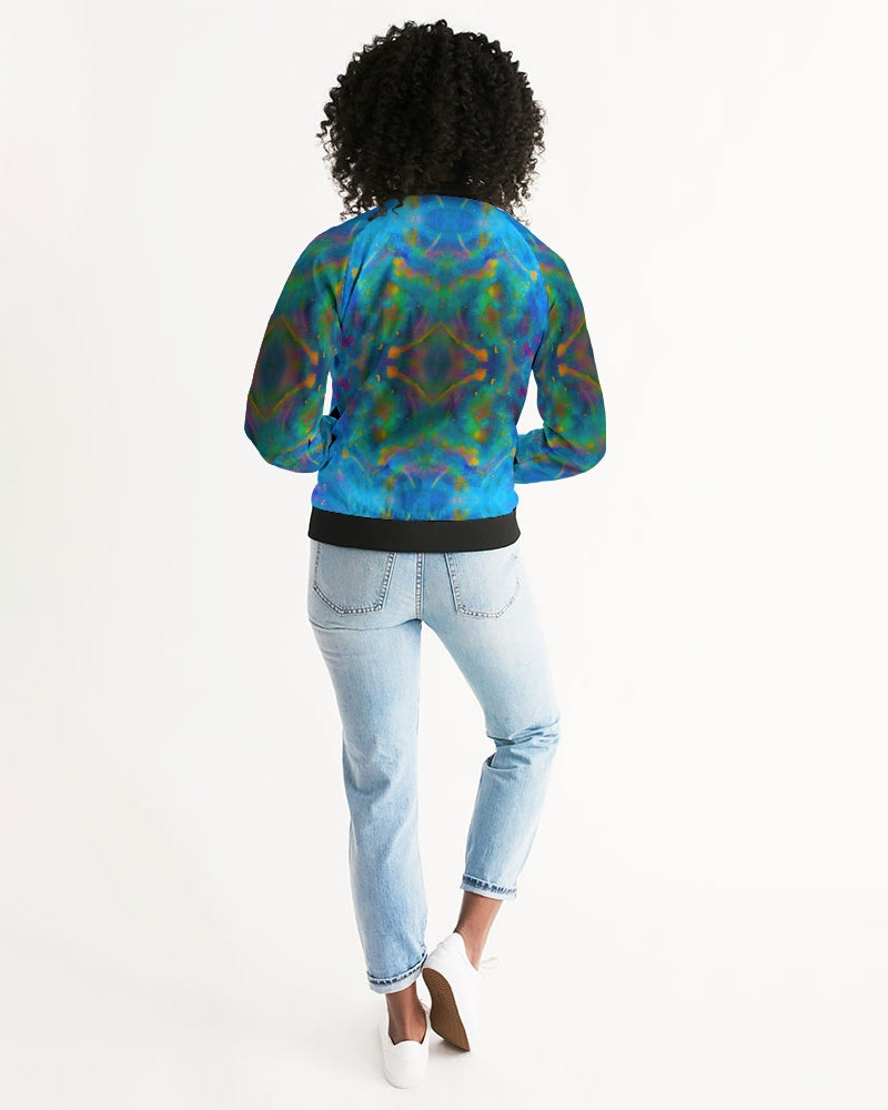 Two Wishes Green Nebula Cosmos Women's Bomber Jacket