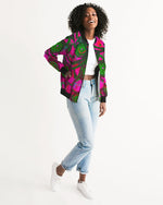 Stained Glass Frogs Pink Women's Bomber Jacket