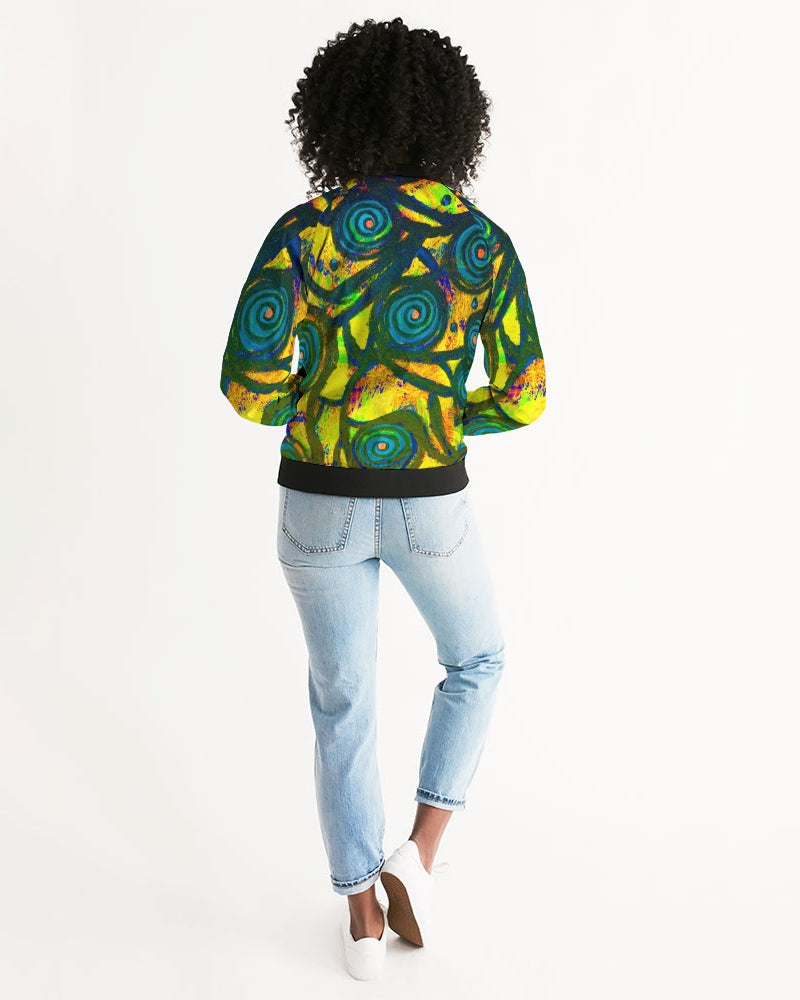 Stained Glass Frogs Sun Women's Bomber Jacket