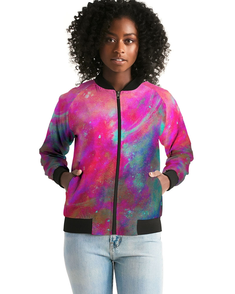 Two Wishes Pink Starburst Women's Bomber Jacket