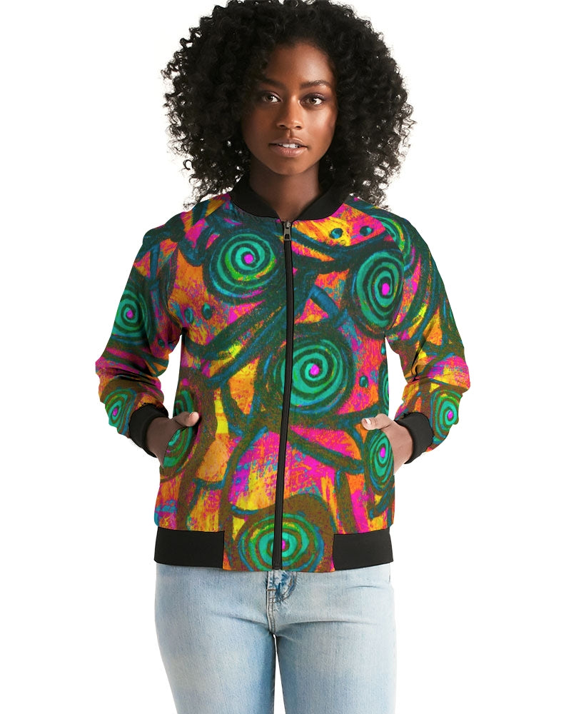 Stained Glass Frogs Rum Punch Women's Bomber Jacket