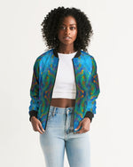 Two Wishes Green Nebula Cosmos Women's Bomber Jacket