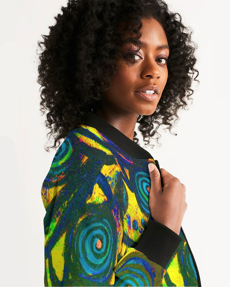 Stained Glass Frogs Sun Women's Bomber Jacket