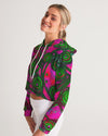 Stained Glass Frogs Pink Women's Cropped Hoodie