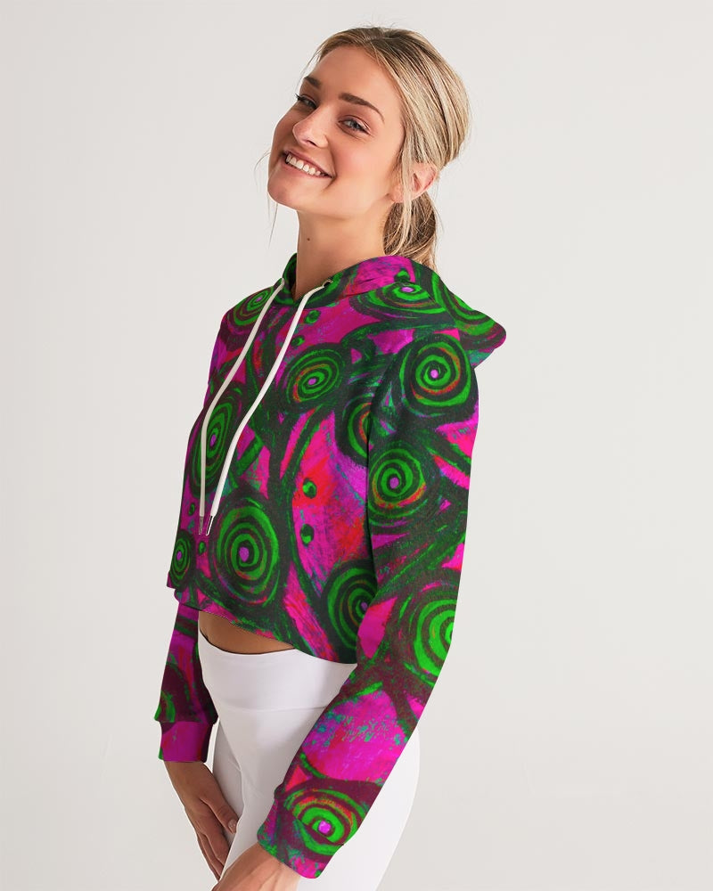 Stained Glass Frogs Pink Women's Cropped Hoodie