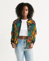 Stained Glass Frogs Sunset Women's Bomber Jacket