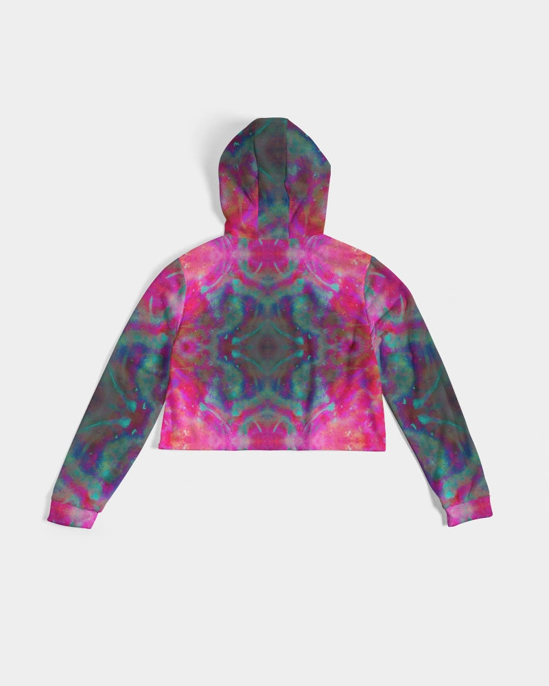 Two Wishes Pink Starburst Cosmos Women's Cropped Hoodie